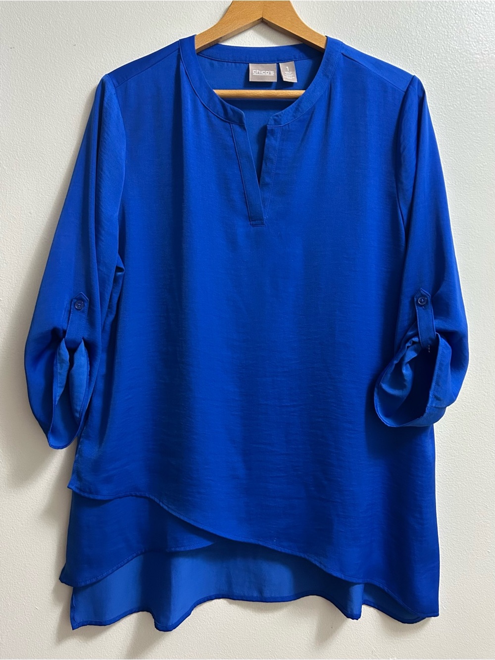 Chico's Cobalt Blue Layered V-Notch Tunic (Size 1)